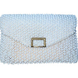 Petite-Bead Womens White Beaded Floral Vintage Scalloped Design Handbag