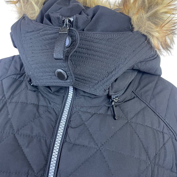 Marc New York Womens Black Quilted Hooded Coat Faux Fur Trim DownPockets Sz XL