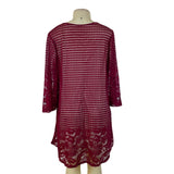 Perception Women Burgundy Lace Keyhole Tunic Dress Floral Pattern 3/4 Sleeve 1X