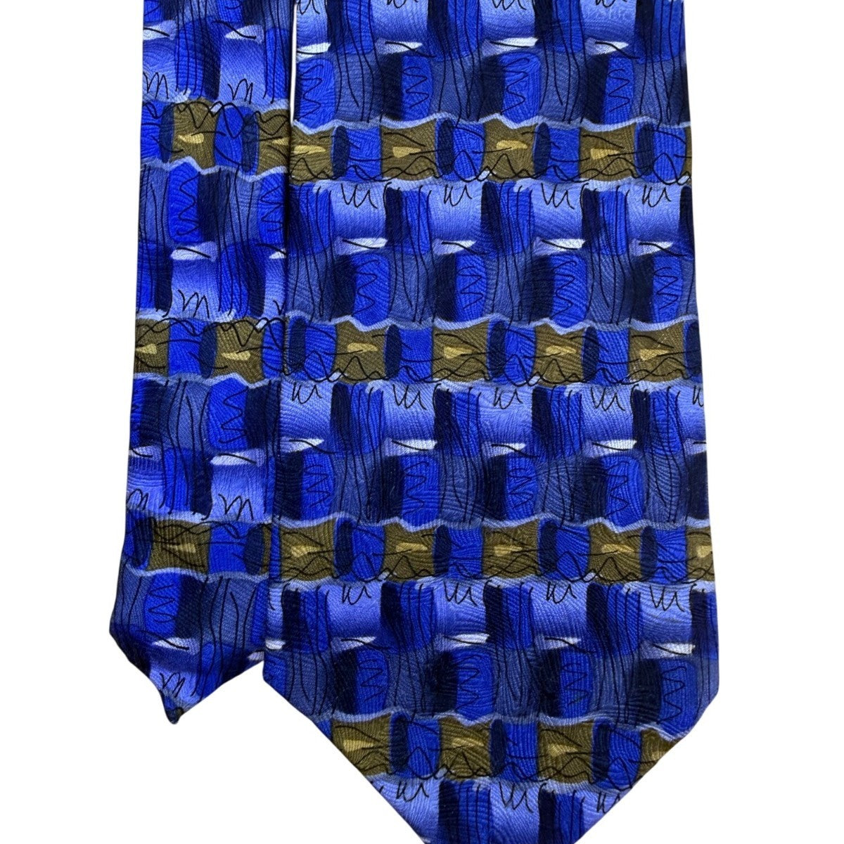 J. Garcia Mens Blue 100% Silk Geometric Pattern Necktie