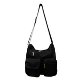 Suvelle Women’s Black Nylon Multi-Pocket Adjustable Strap Crossbody Bag Size M