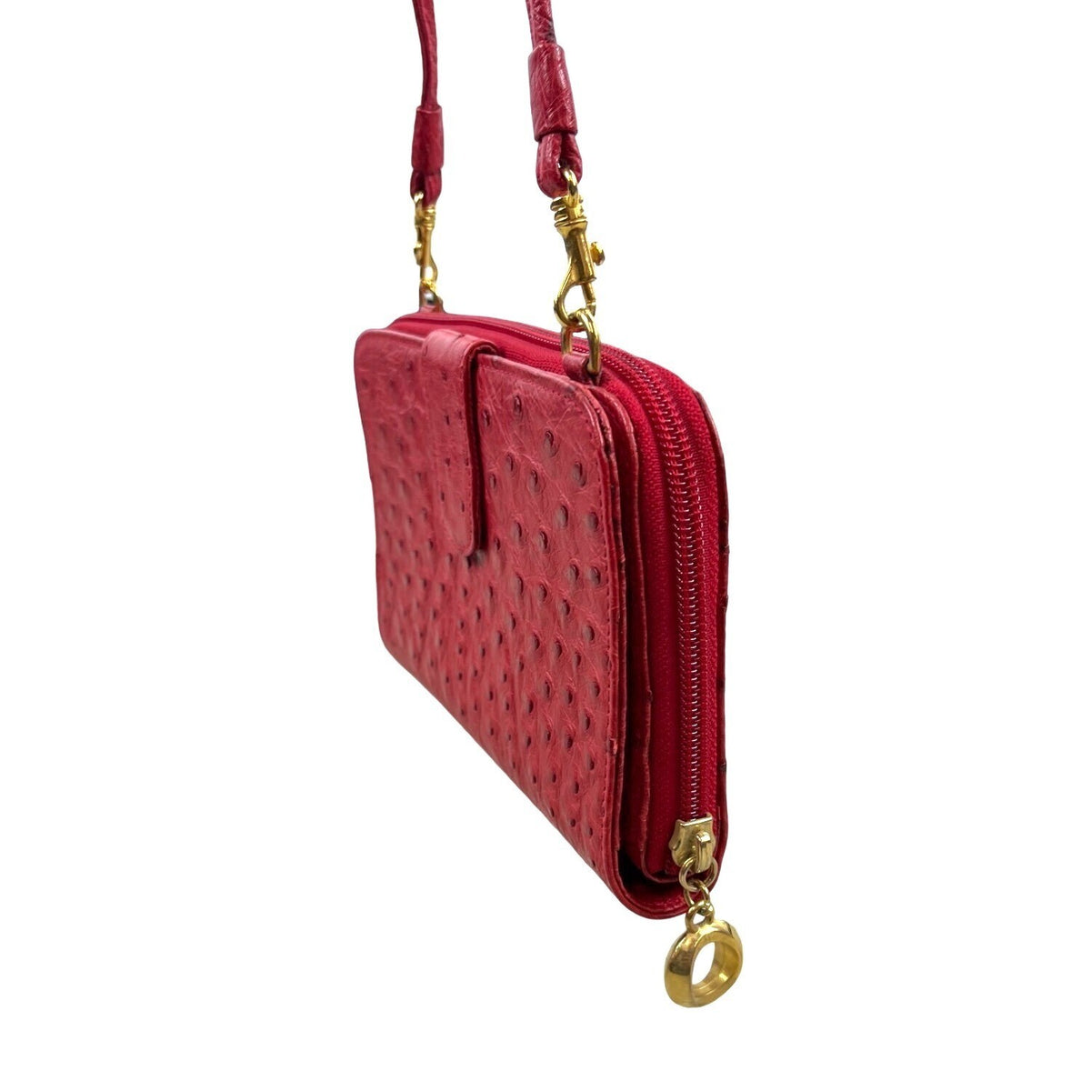 Lorenzi Women’s Cherry Red Leather Evening Bag with Gold Details Sz S