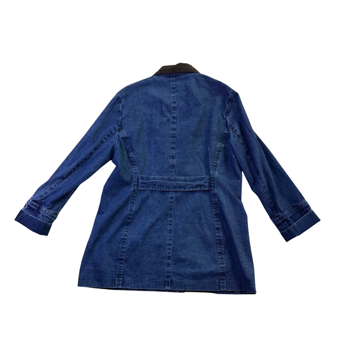Dressbarn Womens Blue Denim Double-Breasted Jacket With Contrast Collar 