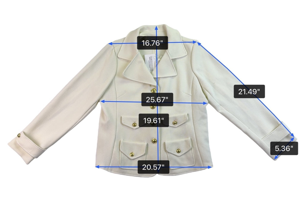 Joan Rivers Womens Ivory Blazer Jacket Large Textured Gold Button Design