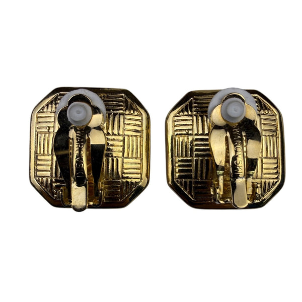 Swarovski Womens Gold Tone Crystal Clip-On Earrings Square Clear Stones