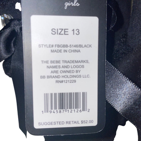 Bebe Girls Black Faux Suede Rhinestone Bow Winter Boots Size 13