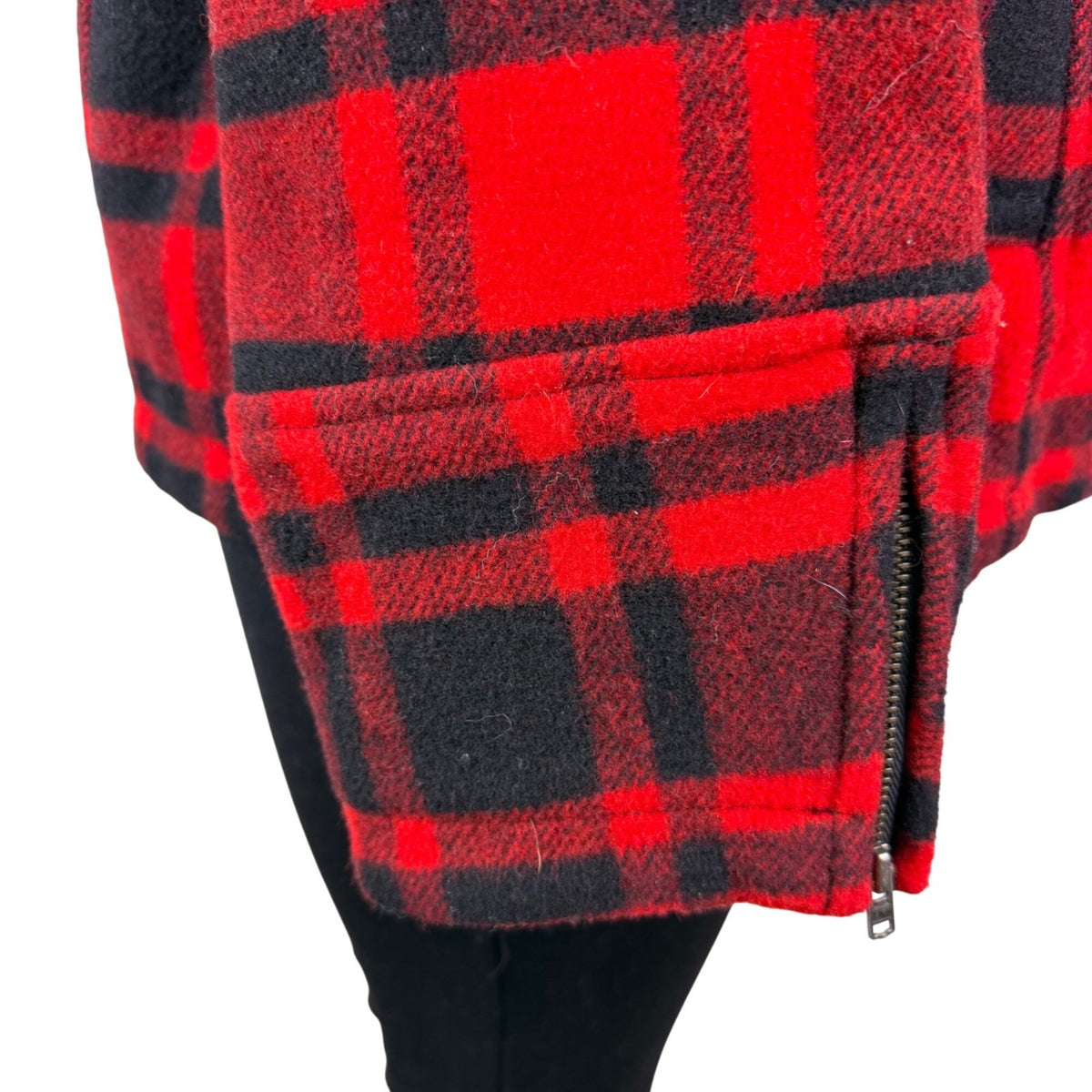 Woolrich Womens Red & Black Plaid Peacoat Double Breasted Jacket Size L