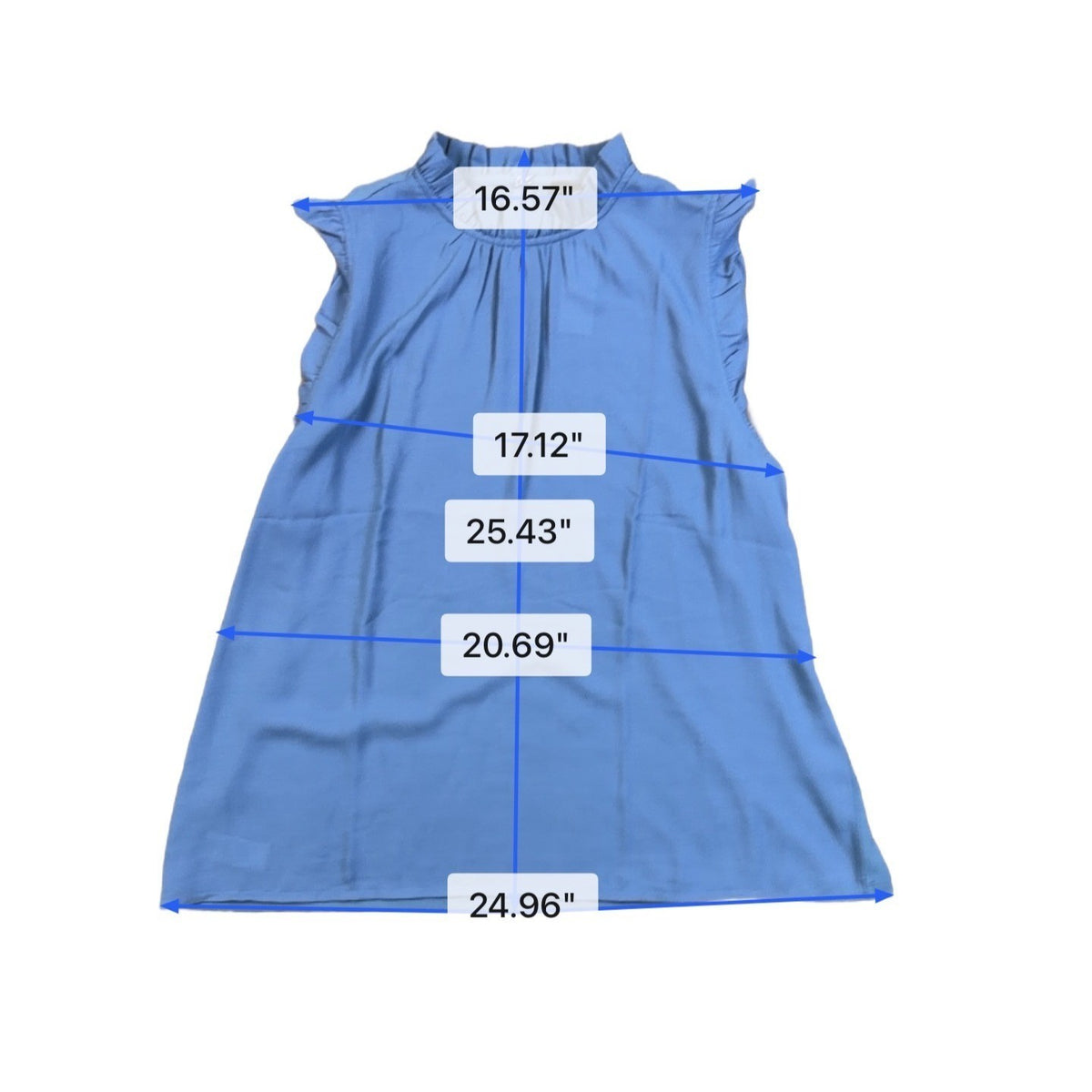 Ann Taylor Factory Womens Blue Ruffle Sleeveless Blouse Size L