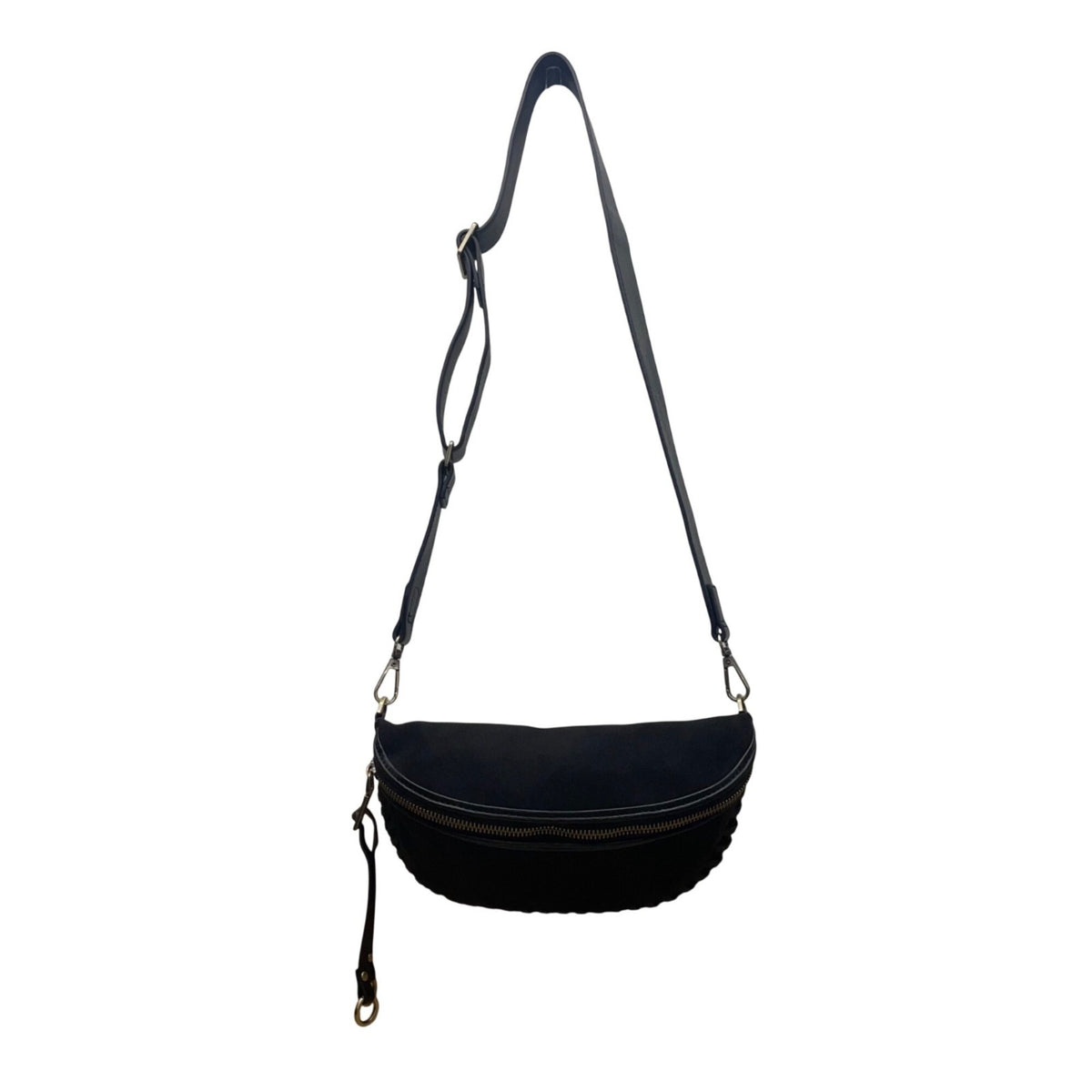 Shiraleah Womens Black Faux Leather Whipstitch Crescent Adjustable Crossbody Bag