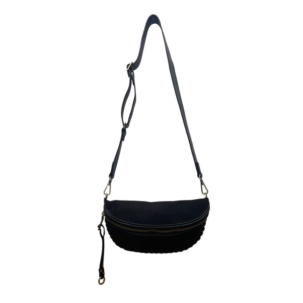Shiraleah Womens Black Faux Leather Whipstitch Crescent Adjustable Crossbody Bag