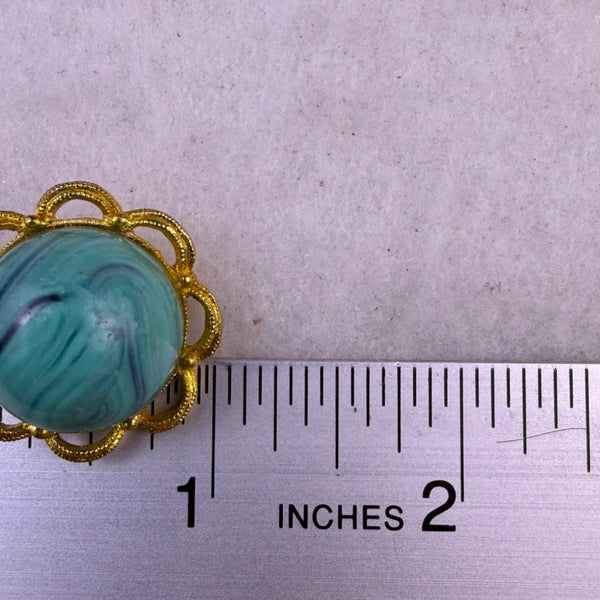 Fibe Womens Gold Tone Blue Swirl Cabochon Clip-On Earrings Vintage