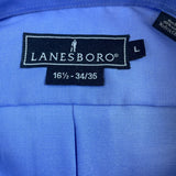 Lanesboro Mens Blue Cotton Non-Iron Long Sleeve Dress Shirt 16.5 34/35 - New