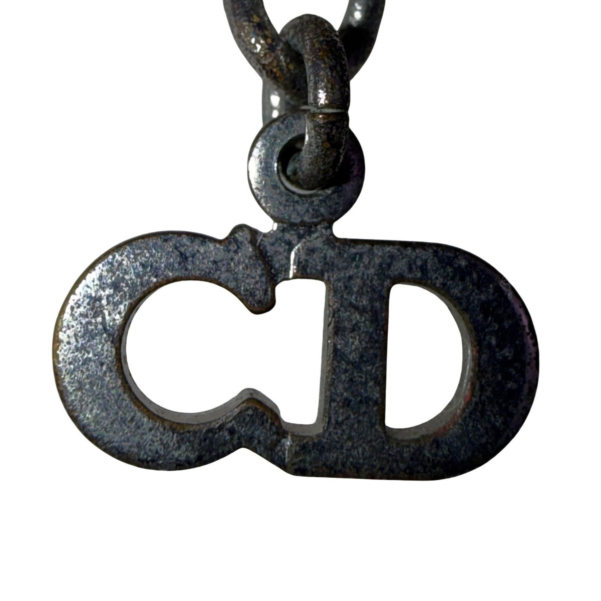 Christian Dior Womens Silver Tone Necklace D Logo Designer Charm Vintage Style