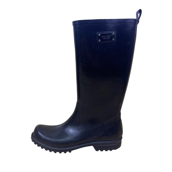Nine West Women’s Black Rubber Tall Logo Detail Ydoll Rain Boots Size 9M