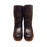 UGG Women’s Black Leather Sheepskin Lined Wooden-Heeled Mid-Calf Boots Size 7