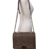 Bebe Women’s Gray Faux Leather Quilted With Gold Chain Strap Shoulder Bag