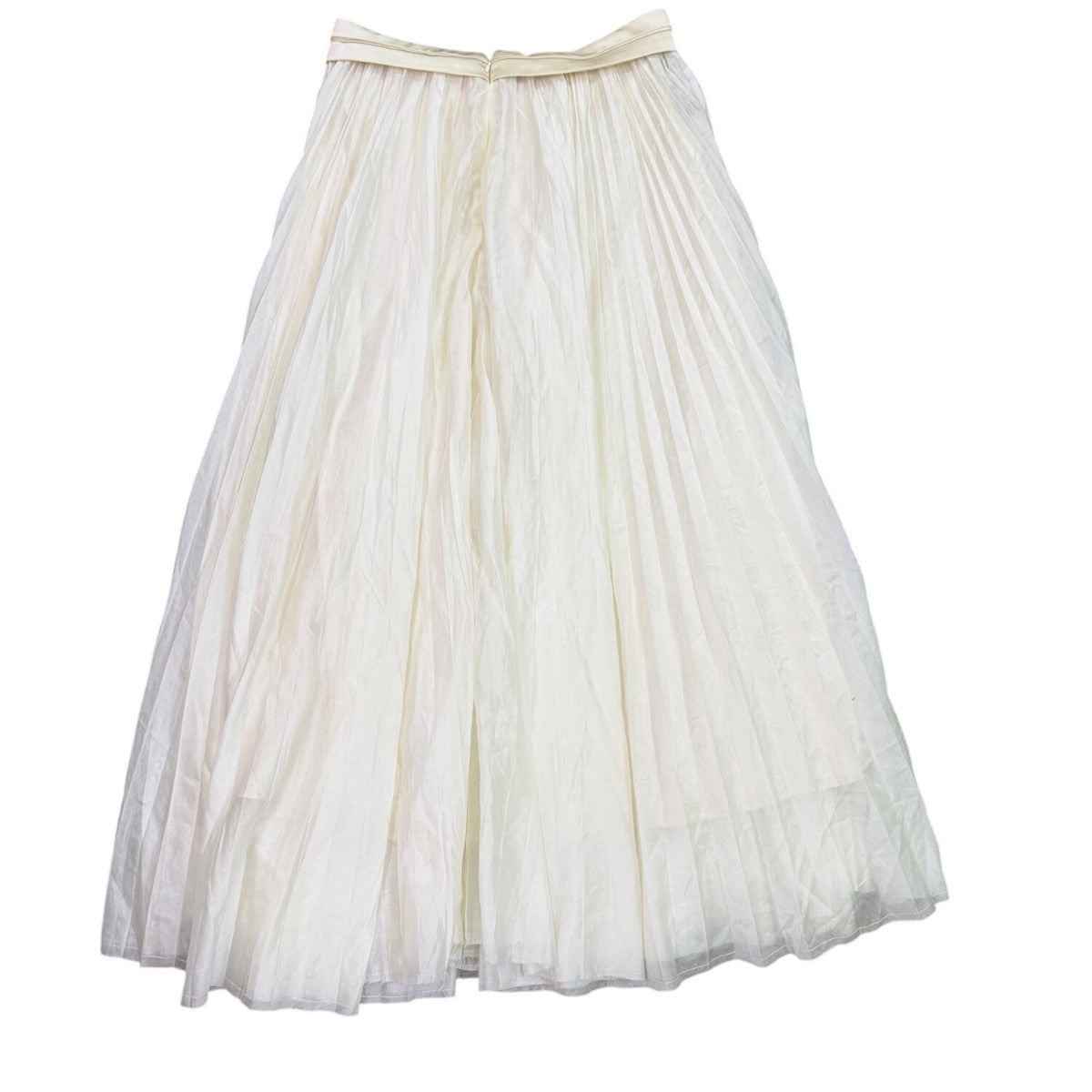 Vintage Womens Off-White Pleated Full Midi Skirt Elastic Waist Casual Wear