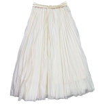 Vintage Womens Off-White Pleated Full Midi Skirt Elastic Waist Casual Wear