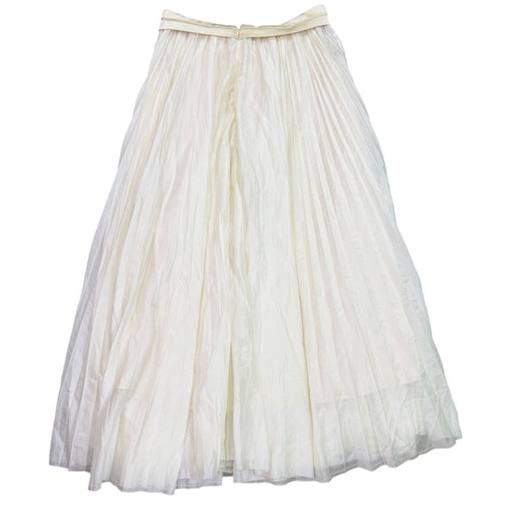 Vintage Womens Off-White Pleated Full Midi Skirt Elastic Waist Casual Wear