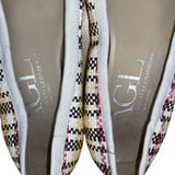 AGL Women’s White Multicolor Patterned Woven Leather Cap Toe Buckle Flats Sz 9US