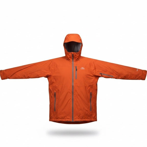 L.L. Bean Mens Orange Hooded Rain Jacket Fully Zippered Waterproof Design Sz XL