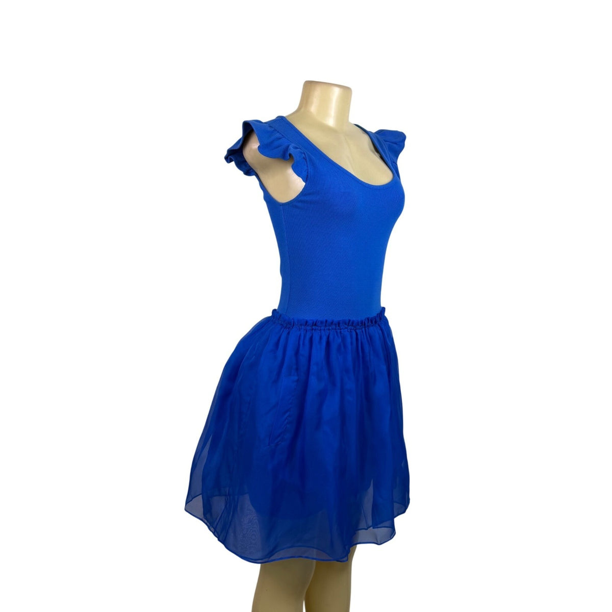 Betsey Johnson Womens Blue Cotton & Silk Dress Ruffled Sleeves Made In USA Sz S