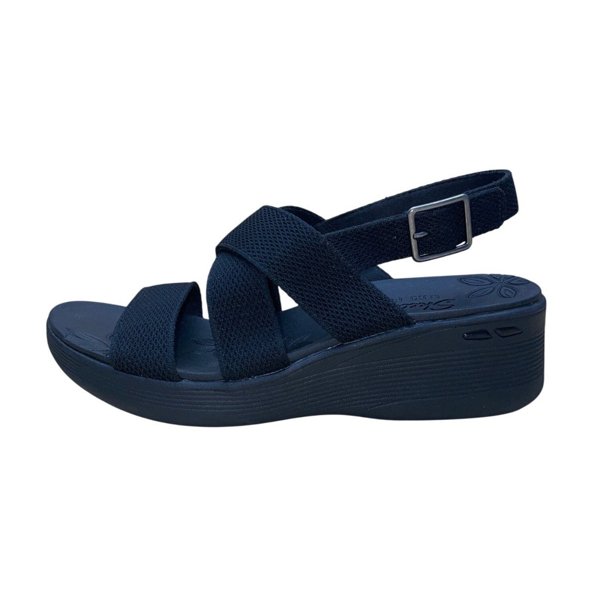 Skechers Women’s Black Adhesive Buckle Strap Luxe Foam Platform Sandals Size 11