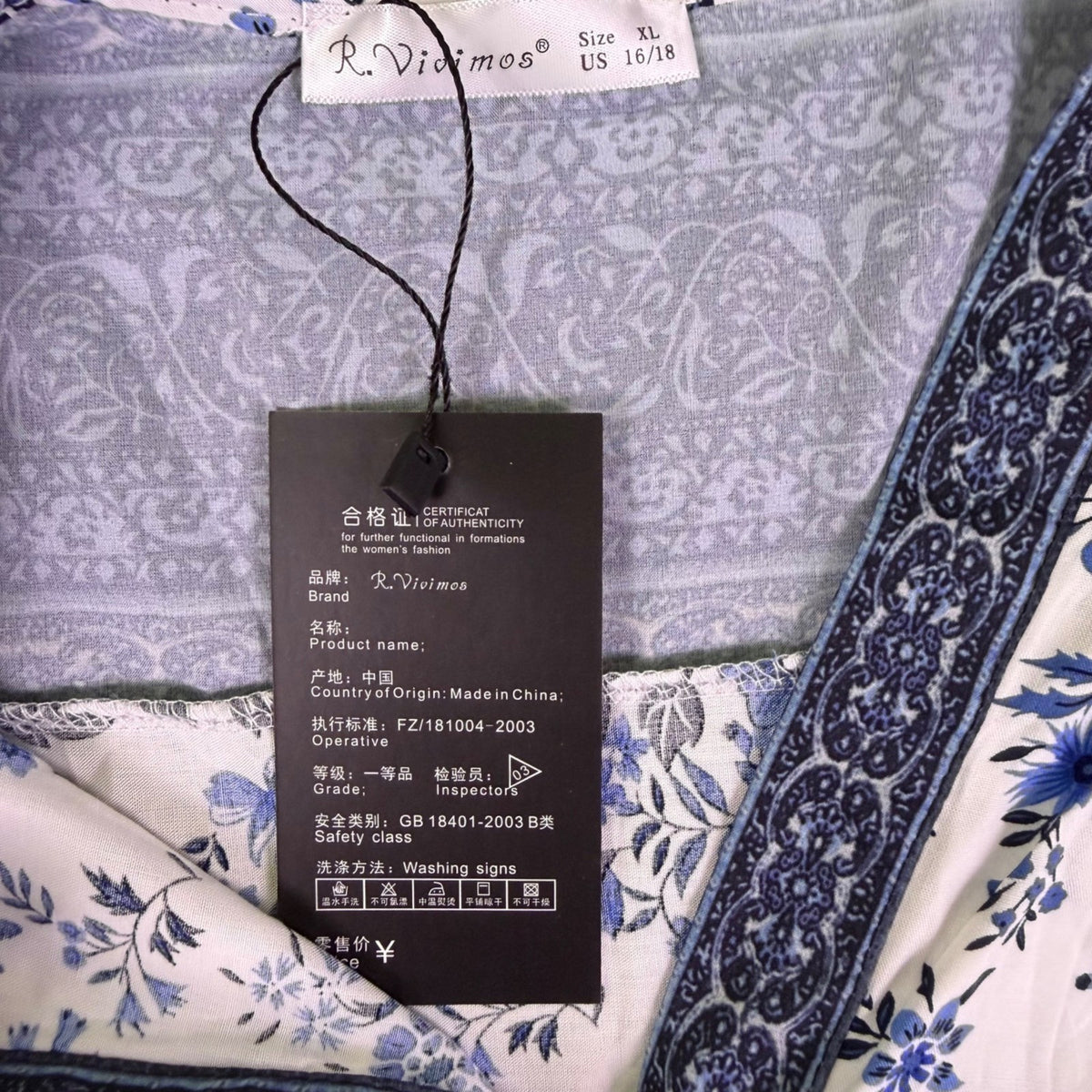 R. Vivimos Womens Blue & White Floral Maxi Dress Cotton Button Down Size XL