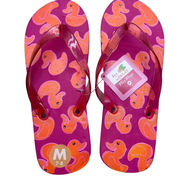 Noteworthy Girls Pink Foam Rubber Duck Theme Spa Retreat Flip Flops Size M 7/8