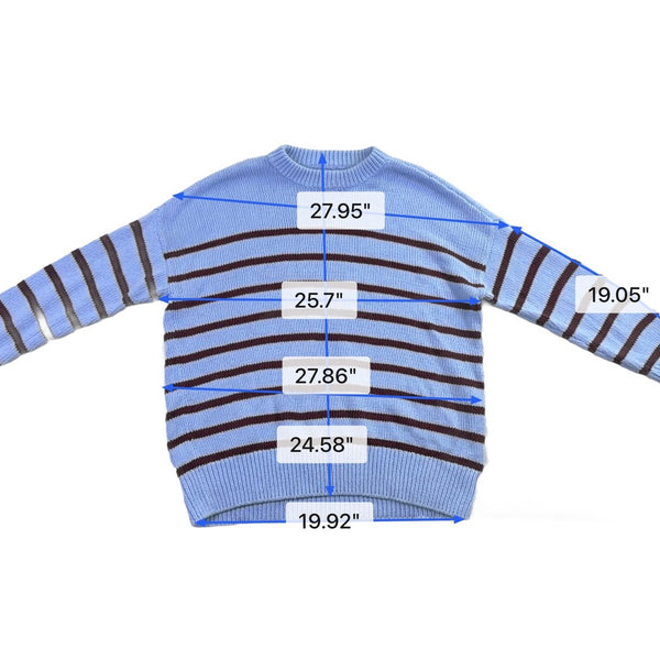 Loft Womens Light Blue & Brown Knit Striped Pullover Sweater Size XL
