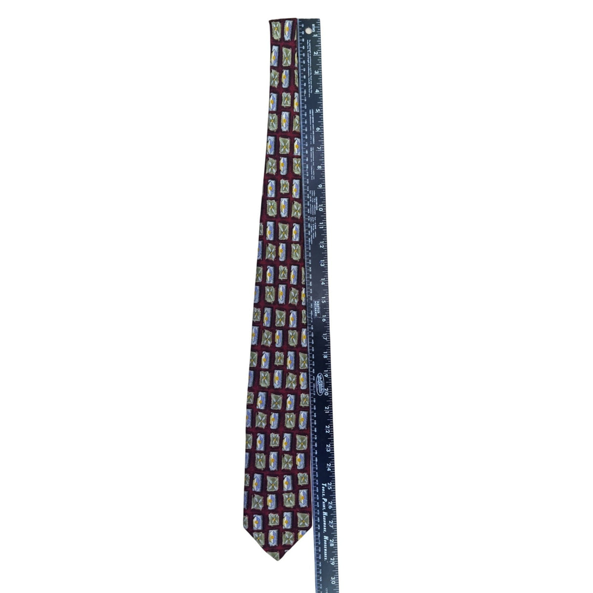 Robert Talbott Mens Burgundy Silk Floral & Geometric Print Tie Hand-Sewn USA