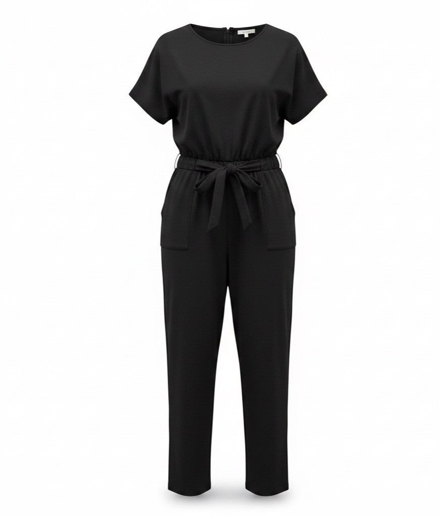 Piper & Scoot Womens Black Belted Short-Sleeve Jumpsuit Size L