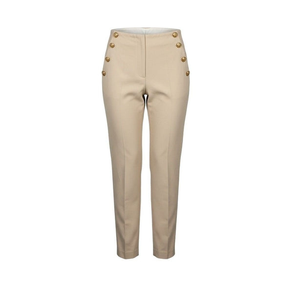 Zara Womens Beige Button-Detail High-Waisted Pants Size M