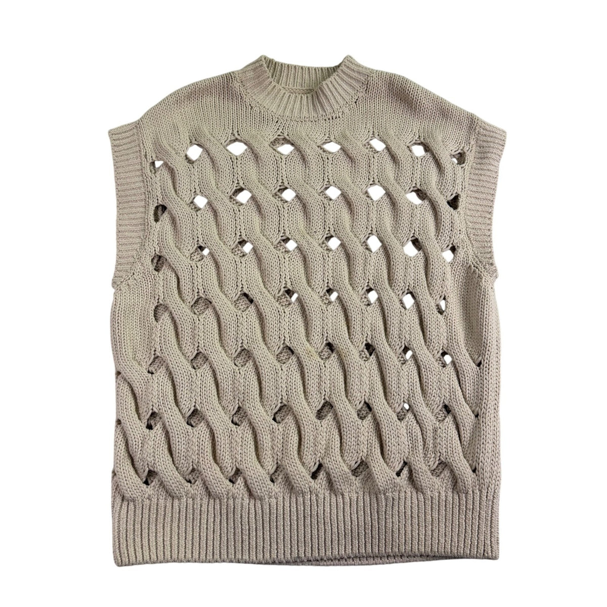 Anine Bing Women Beige Cotton/Polyester Sweater Vest Sleeveless Cable Knit Sz XS