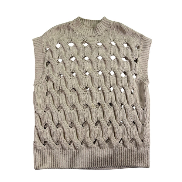 Anine Bing Women Beige Cotton/Polyester Sweater Vest Sleeveless Cable Knit Sz XS