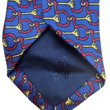 Brooks Brothers Mens Blue Silk Tie Horn And Bridle Pattern Elegant Design