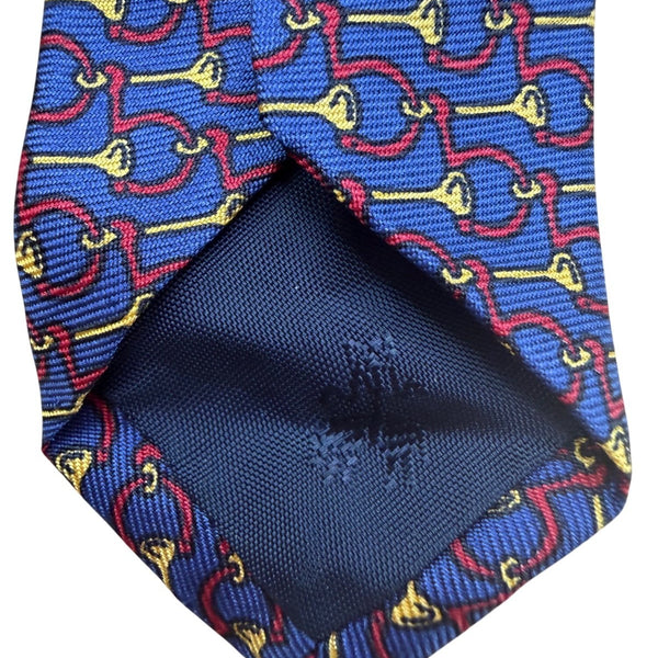 Brooks Brothers Mens Blue Silk Tie Horn And Bridle Pattern Elegant Design