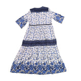 R. Vivimos Womens Blue & White Floral Maxi Dress Cotton Button Down Size XL