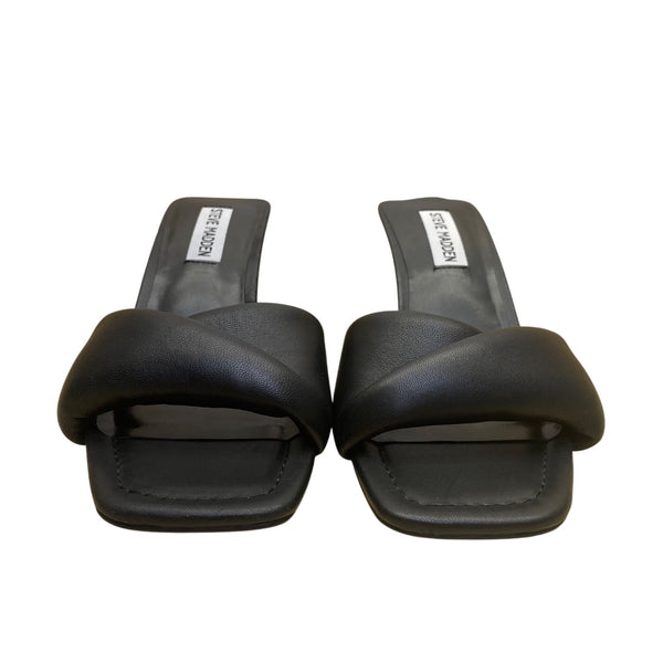 Steve Madden Women’s Black Leather Thai Slip-On Heeled Sandals Size 7.5M