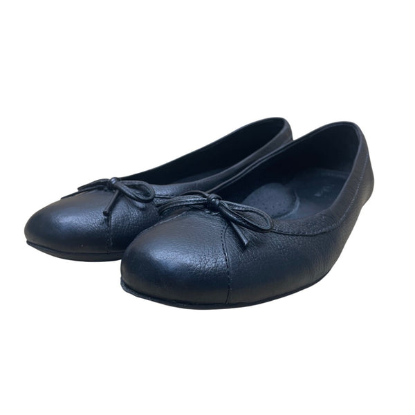 LL Bean Women’s Black Leather Bow Accent Classic Slip-On Ballet Flats Size 8M