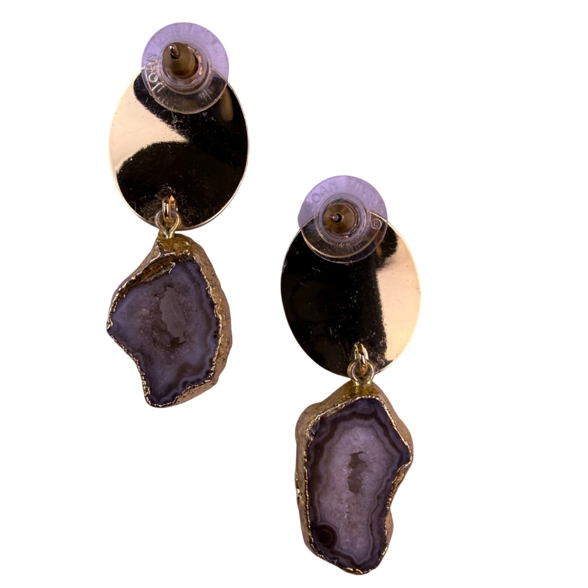 Joan Rivers Women Gold Tone & Agate Earrings Natural Druzy Dangle Pierced
