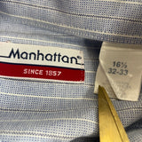 Manhattan Men's Blue and White Striped Long Sleeve Button Down Shirt Sz 32-33
