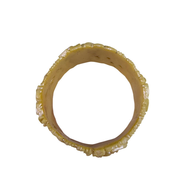 Vintage Womens Yellow Carved Resin Floral Bangle Bracelet Rose Design