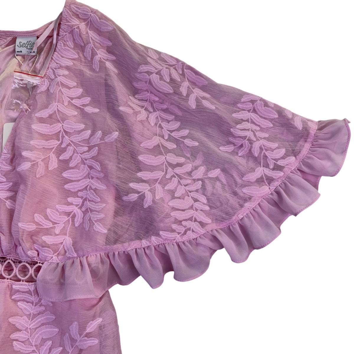 Selfie Leslie Womens Pink Embroidered Mini Dress With Flounce Sleeves Size S