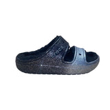 Crocs Women’s Black Glitter Faux Fur Lined Slide Sandals Size M4/W6