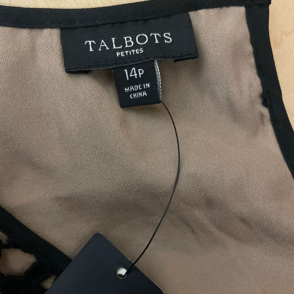 Talbots Petites Black Floral Lace Short Sleeve Top 14P New