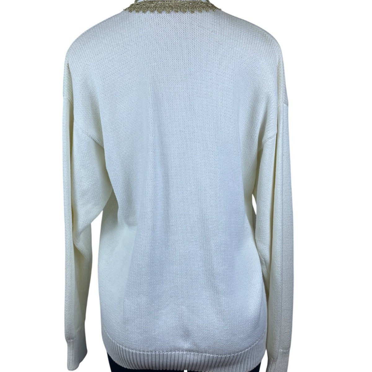 Vintage Fashioned By Pamela Hoke Gold & White Womens Knitted Cardigan