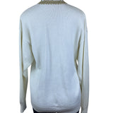Vintage Fashioned By Pamela Hoke Gold & White Womens Knitted Cardigan