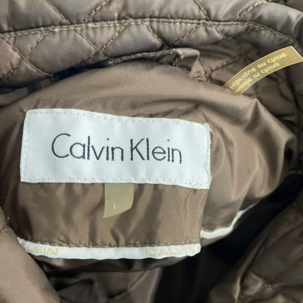 Calvin Klein Womens Brown Hooded Quilted and Hooded Jacket Sz L