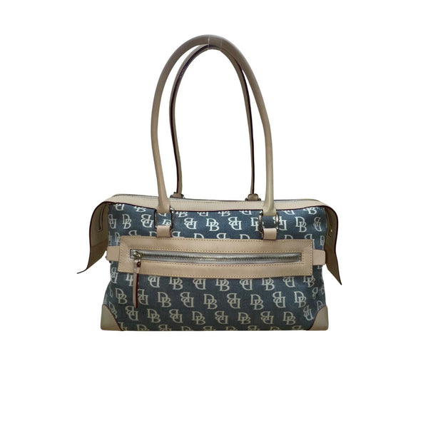 Dooney & Bourke Women’s Beige & Gray Monogram Leather Logo Pocket Tote Bag